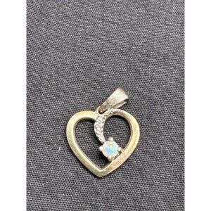 Gold Plated 925 Opal & CZ Heart Pendant With Bail